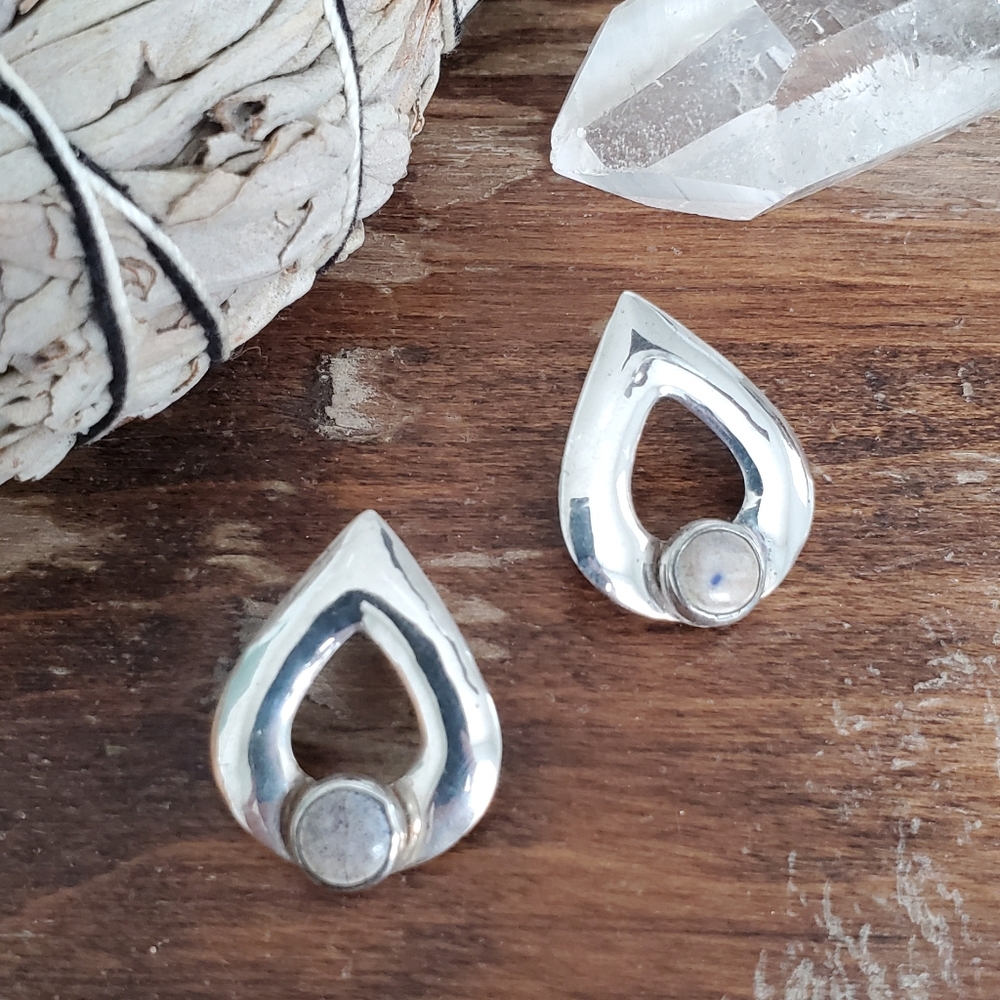 vintage sterling silver teardrop gemstone boho earrings
